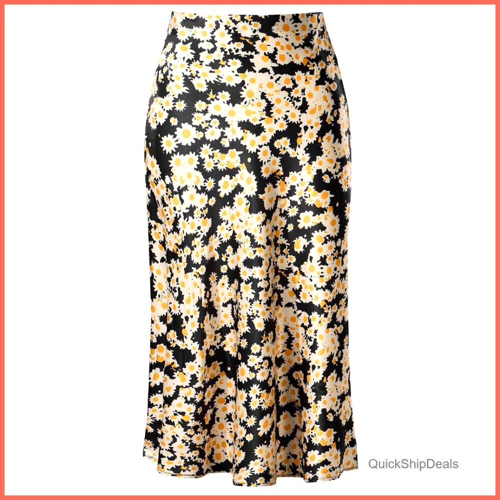 Silk Satin High Waist Midi Skirt Elasticized Maxi Length